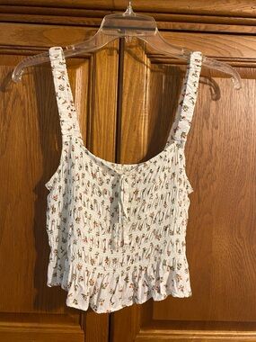 White Floral Smocked Ruffle Cami Tank